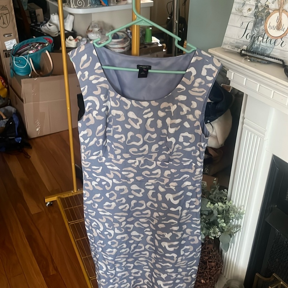 Ann Taylor size 10 dress. Beautiful blue, khaki/tan leopard print, lined.